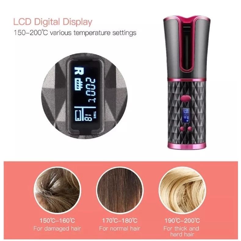 Modelador de cabelo automático sem fio com bateria recarregável de cerâmica embutida ANJGG