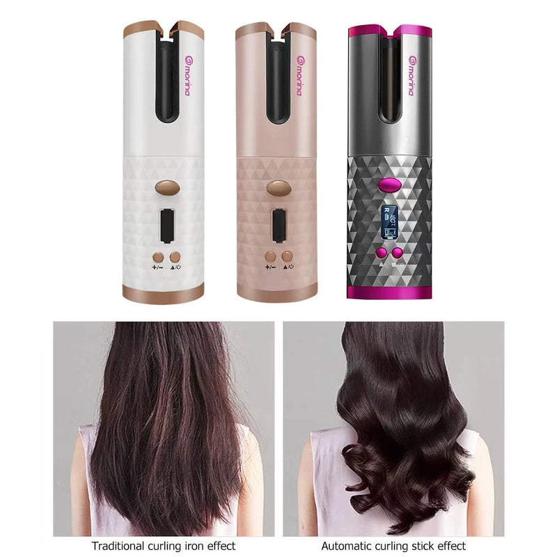 Modelador de cabelo automático sem fio com bateria recarregável de cerâmica embutida ANJGG