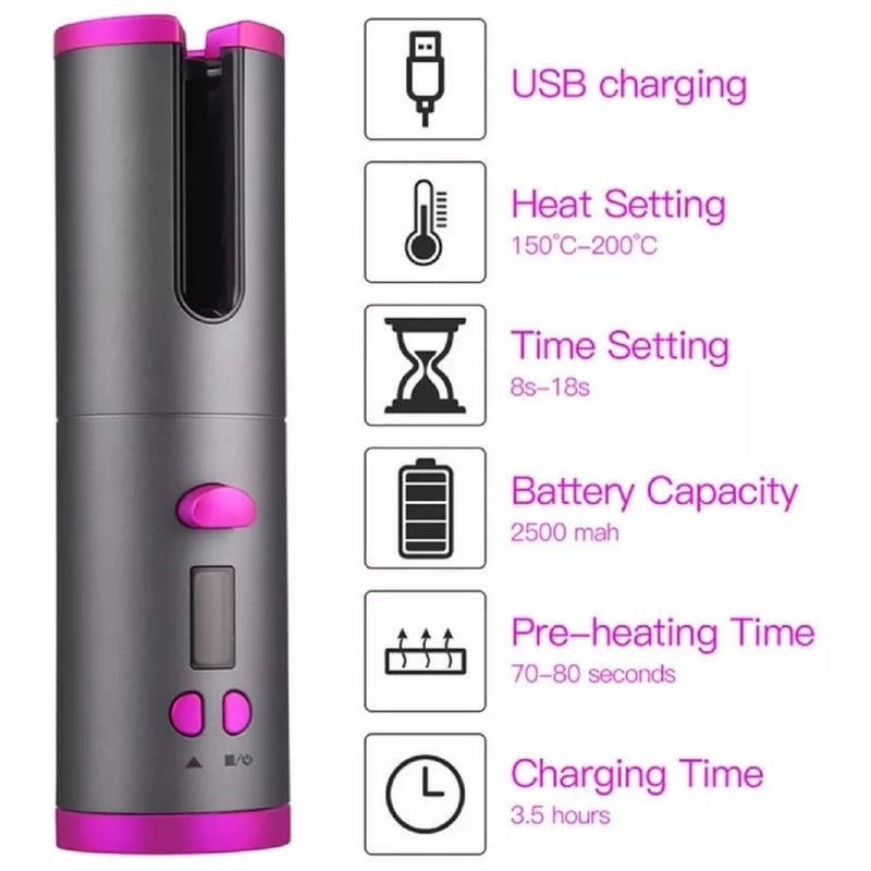 Modelador de cabelo automático sem fio com bateria recarregável de cerâmica embutida ANJGG