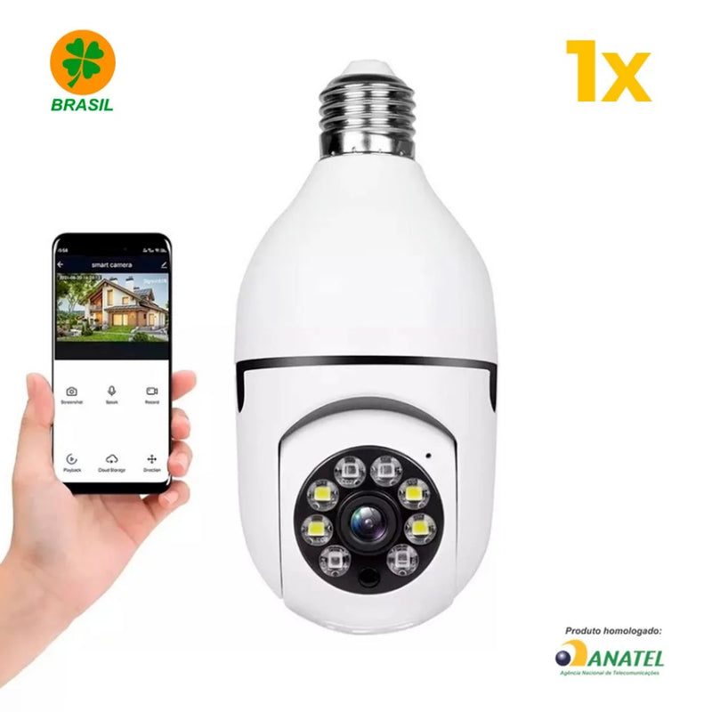 Câmera Wi-fi de Segurança 360 graus IP sem fio com encaixe lampada bocal E27 visão noturna microfone Yoosee- Bivolt