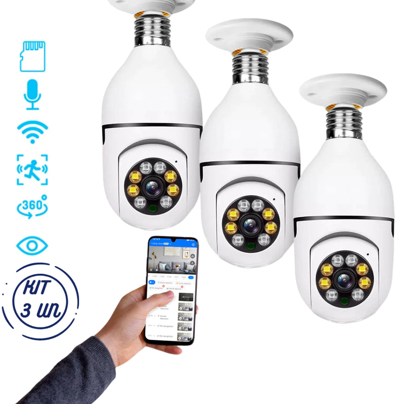 Câmera Wi-fi de Segurança 360 graus IP sem fio com encaixe lampada bocal E27 visão noturna microfone Yoosee- Bivolt