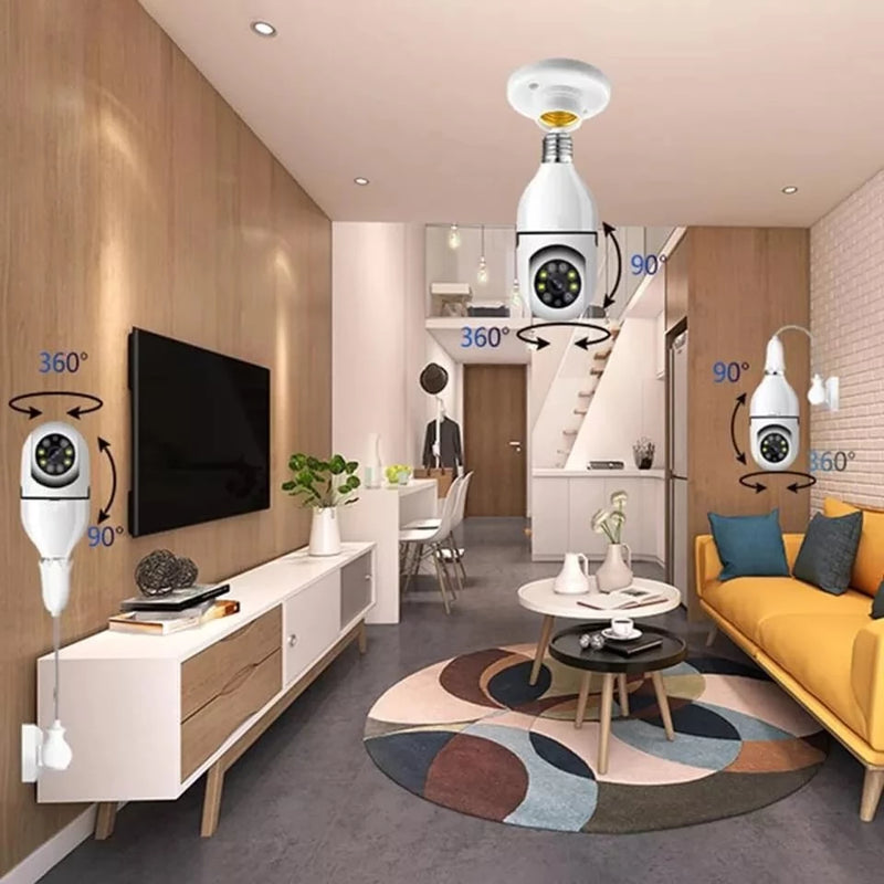 Câmera Wi-fi de Segurança 360 graus IP sem fio com encaixe lampada bocal E27 visão noturna microfone Yoosee- Bivolt