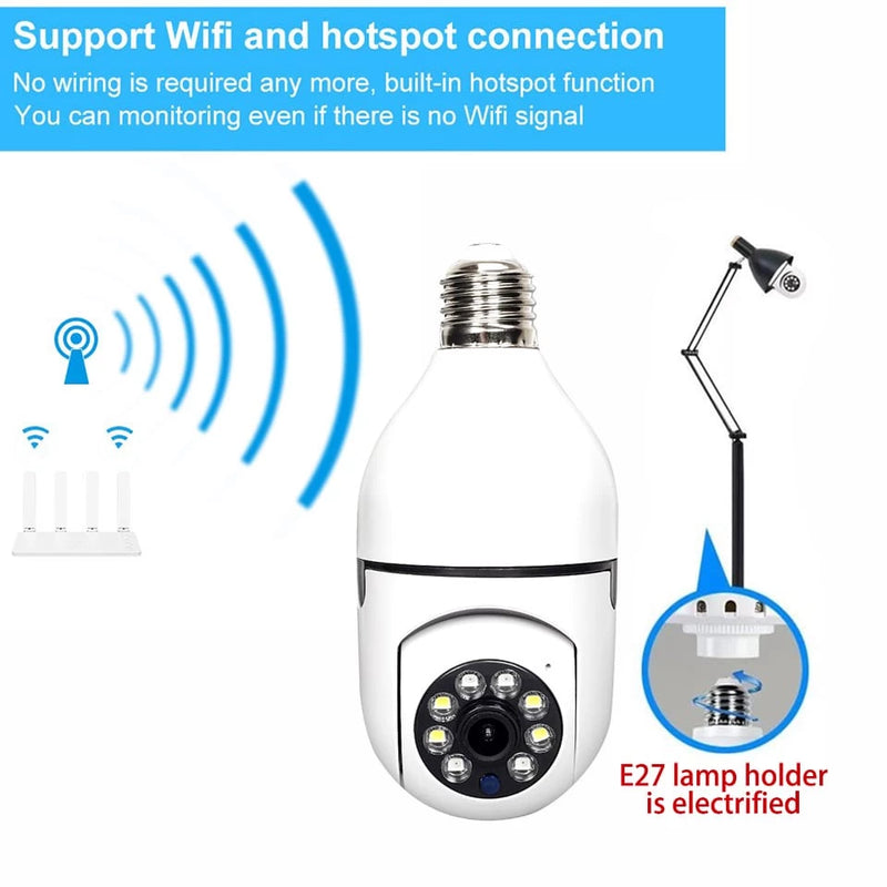 Câmera Wi-fi de Segurança 360 graus IP sem fio com encaixe lampada bocal E27 visão noturna microfone Yoosee- Bivolt