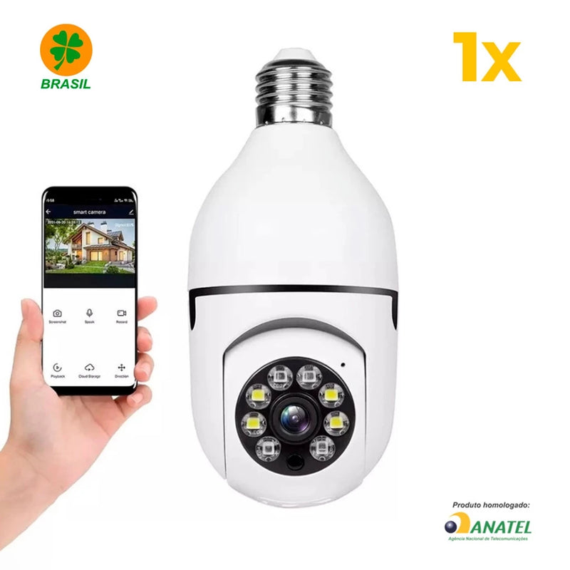 Câmera Wi-fi de Segurança 360 graus IP sem fio com encaixe lampada bocal E27 visão noturna microfone Yoosee- Bivolt
