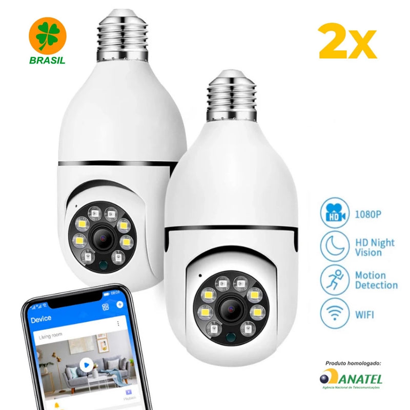 Câmera Wi-fi de Segurança 360 graus IP sem fio com encaixe lampada bocal E27 visão noturna microfone Yoosee- Bivolt